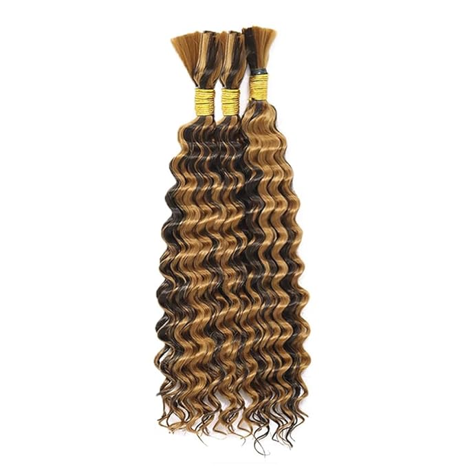 P427 Highlight Blonde Human Braiding Hair Deep Wave Bulk20 20 20 Inch 150g/3 Bundles Light Honey Blonde Deep Wave Braids Human Hair Extensions