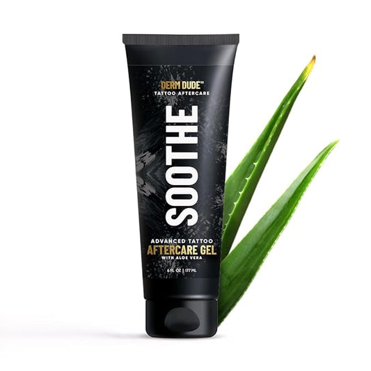 Derm Dude Advanced Tattoo Soothing Gel | Alleviates Itchiness Redness & Irritation | Moisturizing & Cooling Non-Greasy Formula with Aloe Vera, Cucumber & Vitamin C | For New & Existing Tattoos - 6 oz