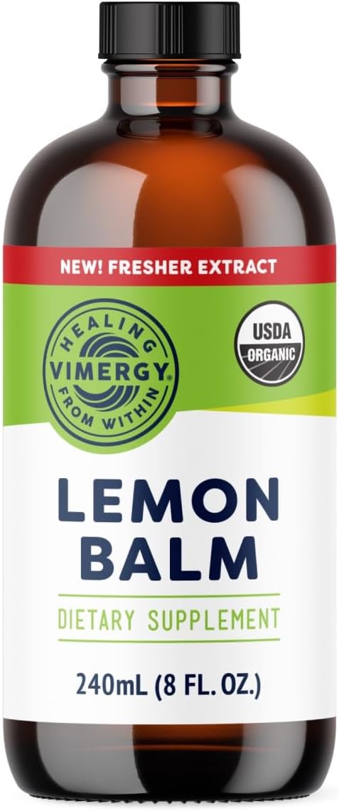 Vimergy Organic Lemon Balm Tincture Herbal Supplement – 175 mg of 10:1 Lemon Balm Extract per Serving, can be Used in Tea - USDA Certified Organic, Non-GMO, Alcohol-Free – 240 mL (1 mL/Serving)