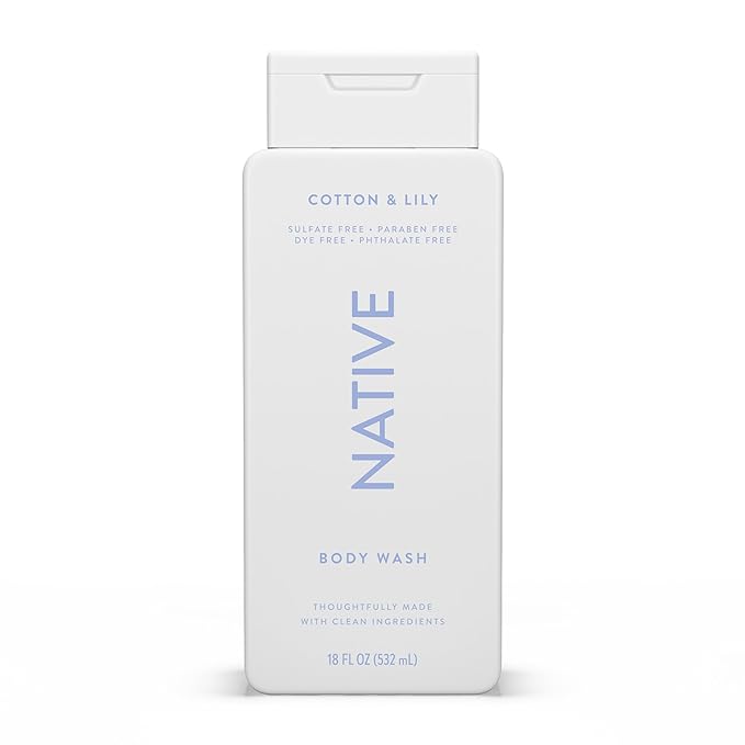Native Body Wash Contains Naturally Derived Ingredients | For Women & Men, Sulfate, Paraben, & Dye Free Leaving Skin Soft and Hydrating | Cotton & Lily 18 oz