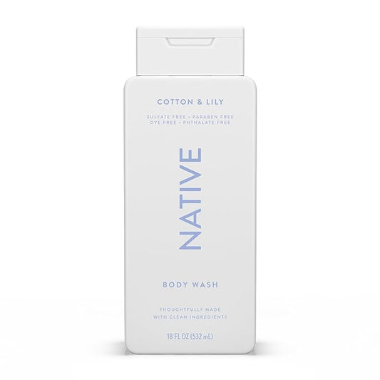 Native Body Wash Contains Naturally Derived Ingredients | For Women & Men, Sulfate, Paraben, & Dye Free Leaving Skin Soft and Hydrating | Cotton & Lily 18 oz