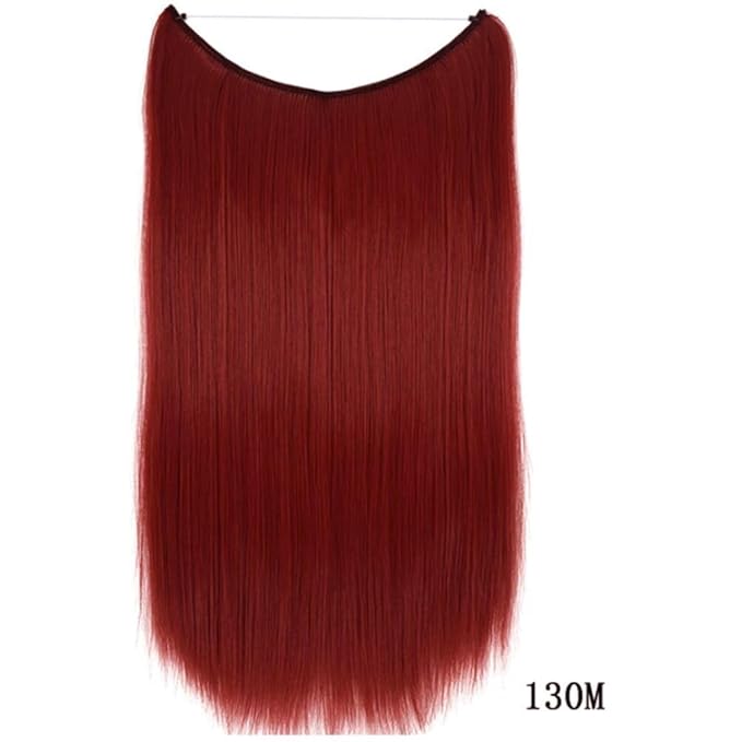 iLUU Synthetic Hair Extensions 22" 80G Invisible String Long Straight Hair Extension Secret Line Hairpieces Hairpieces Wig Hair Pieces for Women Girls Lady Daily Use (#130M, Red)