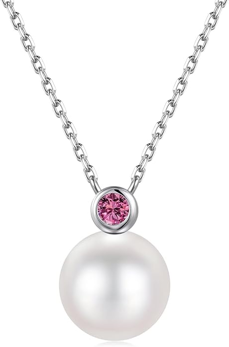Iefil 9-10 mm Freshwater Pearl Birthstone Necklace for Women - S925 Sterling Silver Pearl Jewelry, Anniversary Birthday Gifts for Wife Girlfriend Mom