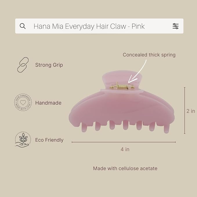 Luxury Pink Claw Clip for Women | Our Acetate Pink Hair Clip Feels Light, Looks Smooth and is Easy to Wear | Use for easy Half Ups with No Snagging and a Secure Grip in a Large Four Inch Size