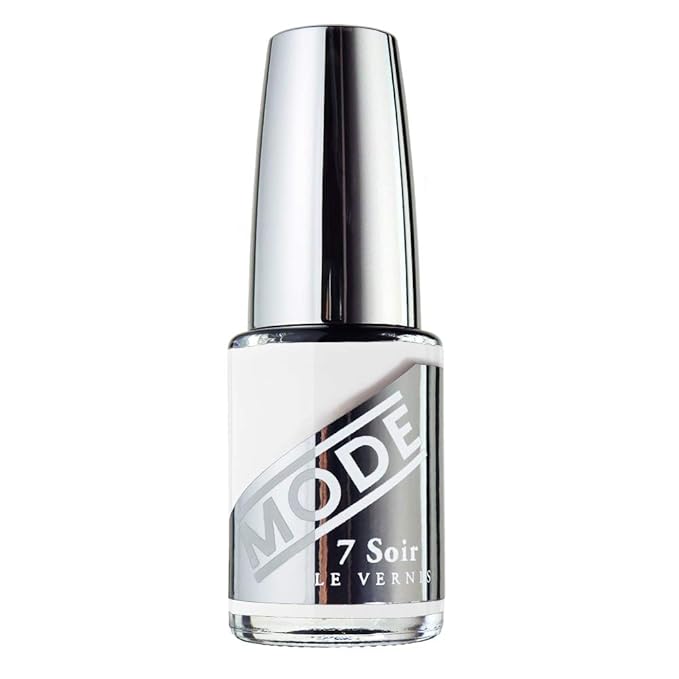 MODE Creamy Cloud White Nail Polish Color Lacquer, Long Lasting Chip Resistant Strengthening Protection, Pro Wide Contour Brush, Vegan, Made in NY USA, 7 Soir Le Vernis, White Hot Shock