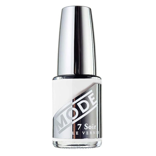 MODE Creamy Cloud White Nail Polish Color Lacquer, Long Lasting Chip Resistant Strengthening Protection, Pro Wide Contour Brush, Vegan, Made in NY USA, 7 Soir Le Vernis, White Hot Shock