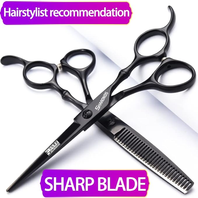 6/6.5/7 Inch Black Hairdressing Scissors Salon Hairdressing Tool 440c High Hardness Stainless Steel Haircut Hair Thinning Hairdressing Scissors (6 Inches, 3 Pieces)
