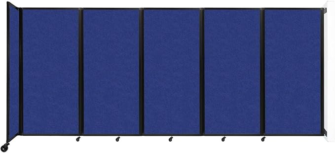Versare Room Divider 360 Wall-Mounted Folding Partition | Locking Wheels | Temporary Room Separator | 14' x 6' Blue SoundSorb Panels