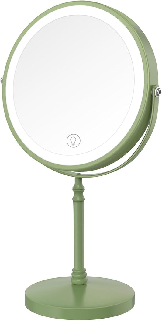 Lighted Makeup Mirror, 3000 mAh Rechargeable Double Sided Magnifying Vanity Mirror with 3 Colors, 1x/10x, 360° Rotation , Brightness Adjustable Magnification Cosmetic Light up Mirror, Women Gift