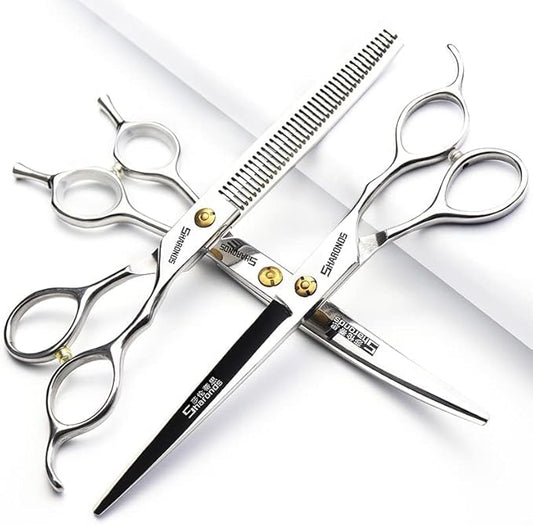 6/6.5/7 Inch Black Hairdressing Scissors Salon Hairdressing Tool 440c High Hardness Stainless Steel Haircut Hair Thinning Hairdressing Scissors (7 Inch / 3 Pieces B)