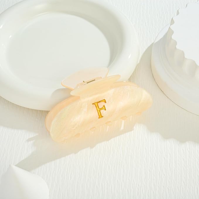 LILIE&WHITE Acrylic Letter Hair Clips For Women Stylish F Initial Hair Claw Alphabet Hair Clip Fashion Glitter Monogram Claw Clip Elegant And Durable Hair Accessory Large Hair Clips F