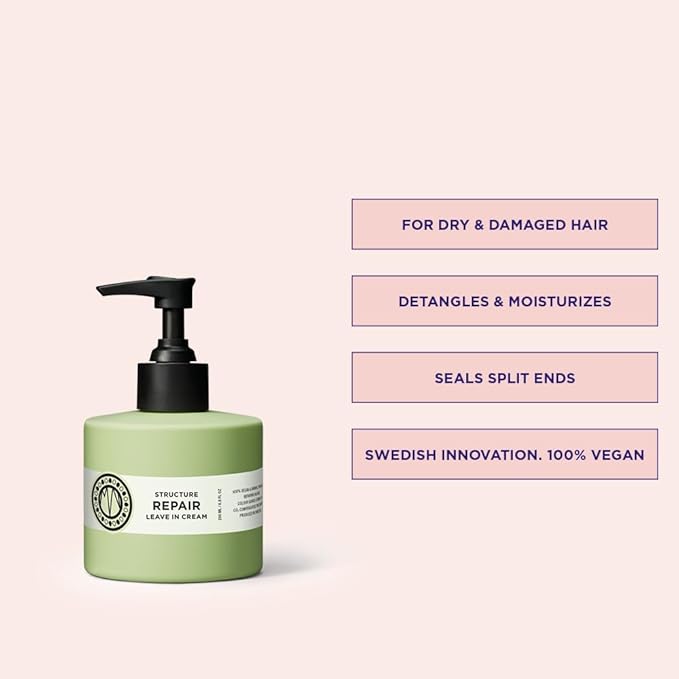 Maria Nila Structure Repair, Leave-in Cream, 6.8 Fl Oz, For Damaged & Chemically Treated Hair, Algae Extract Rebuilds & Moisturizes, 100% Vegan & Sulfate/Paraben free
