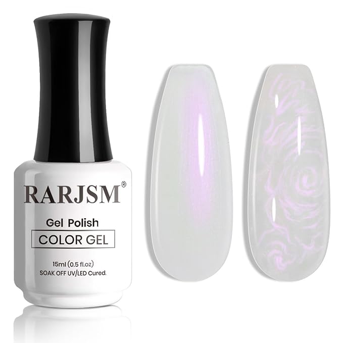 RARJSM Pearl Gel Nail Polish,15ML Clear Pearlescent Gel Polish,Purple Glitter Gel Polish Shimmer Iridescent Mermaid Nail Gel Polish Soak Off LED UV Drawing Swirl Thread Effect for DIY Manicure Use