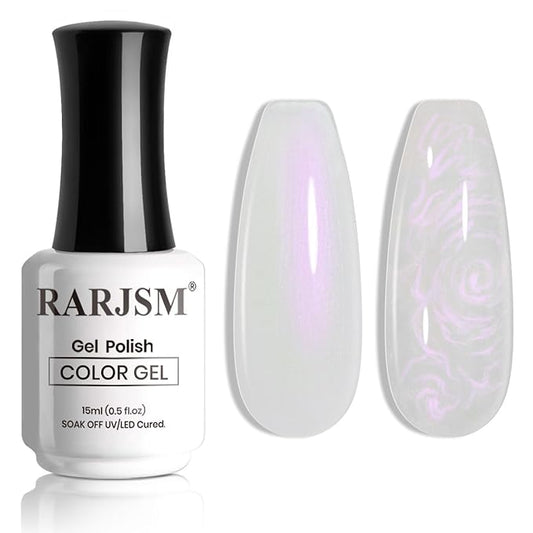 RARJSM Pearl Gel Nail Polish,15ML Clear Pearlescent Gel Polish,Purple Glitter Gel Polish Shimmer Iridescent Mermaid Nail Gel Polish Soak Off LED UV Drawing Swirl Thread Effect for DIY Manicure Use