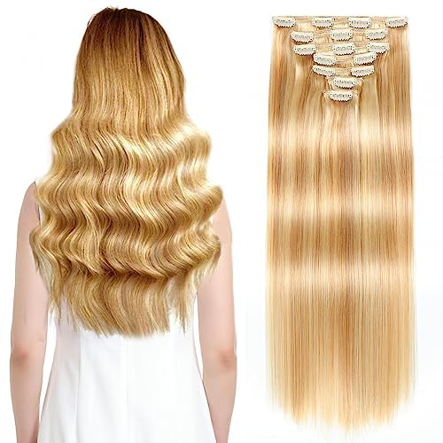 Sisily Clip in Hair Extensions Real Human Hair, 24 inch 180g, Blonde, 100% Brazilian Remy Human Hair Clip in Extensions Soft Straight 7pcs Per Set with 16 Clips Double Weft