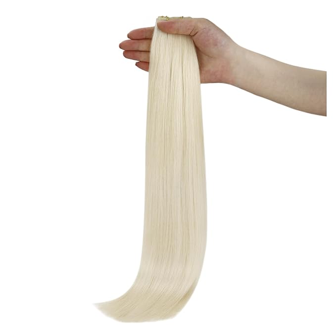 Fshine Genius Weft Extensions Human Hair Remy Straight Hair Weft Hand Tied Extensions Sew in Silky 22 Inch 60G Sew in Blonde