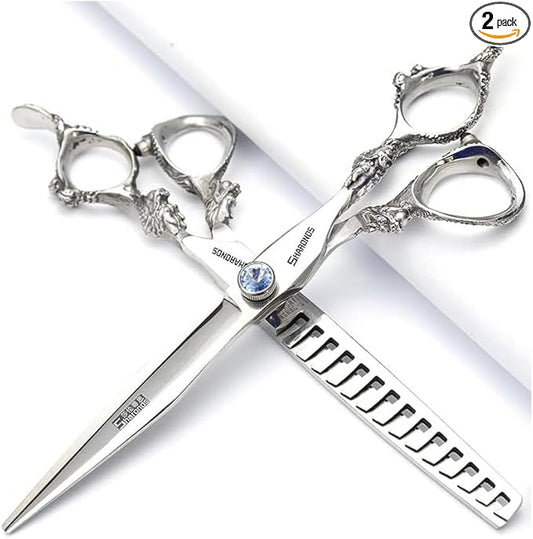 7" 7.5" 8"9" Professional Hairdressing Scissors Barber Salon Hair Cutting Dragon Shears (Large). (7 inch 2pc-D)