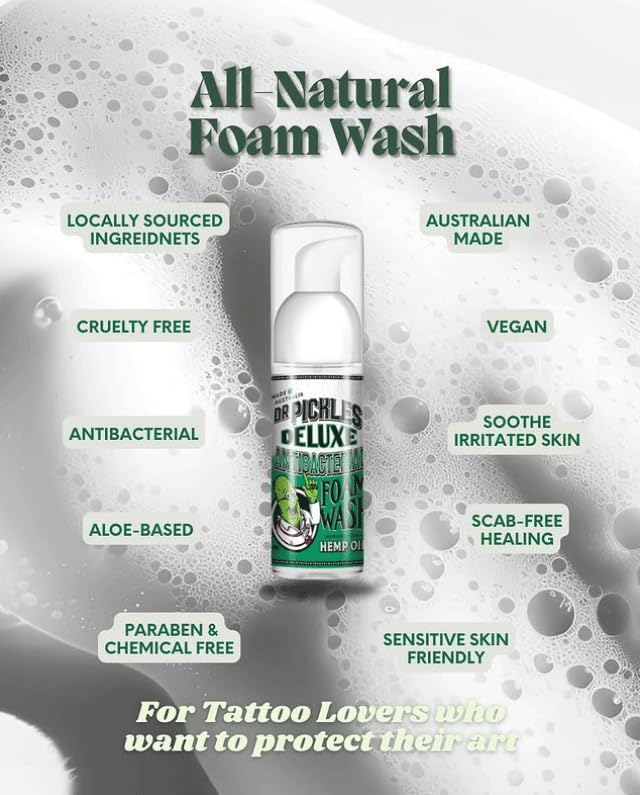 Foaming Tattoo Wash 1.7 fl. Oz / 50 ml - Antibacterial Tattoo Soap Cleanser for New Tattoos & Piercings