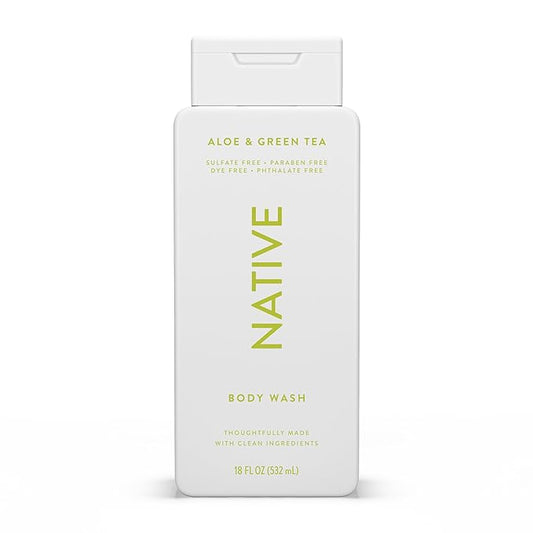 Native Body Wash Contains Naturally Derived Ingredients | For Women & Men, Sulfate, Paraben, & Dye Free Leaving Skin Soft and Hydrating |Aloe & Green Tea 18 oz