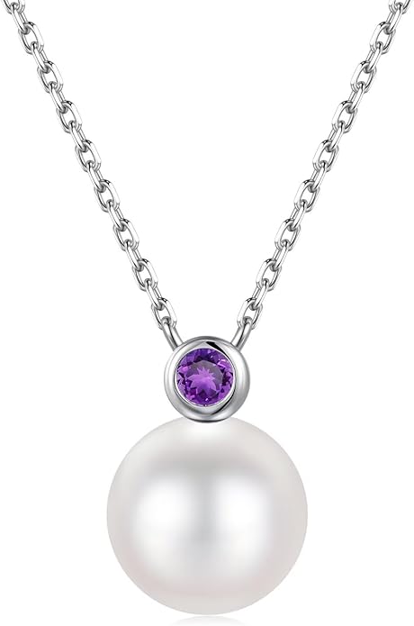 Iefil 9-10 mm Freshwater Pearl Birthstone Necklace for Women - S925 Sterling Silver Pearl Jewelry, Anniversary Birthday Gifts for Wife Girlfriend Mom