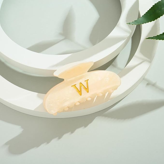LILIE&WHITE Acrylic Letter Hair Clips For Women Stylish W Initial Hair Claw Alphabet Hair Clip Fashion Glitter Monogram Claw Clip Elegant And Durable Hair Accessory Large Hair Clips W