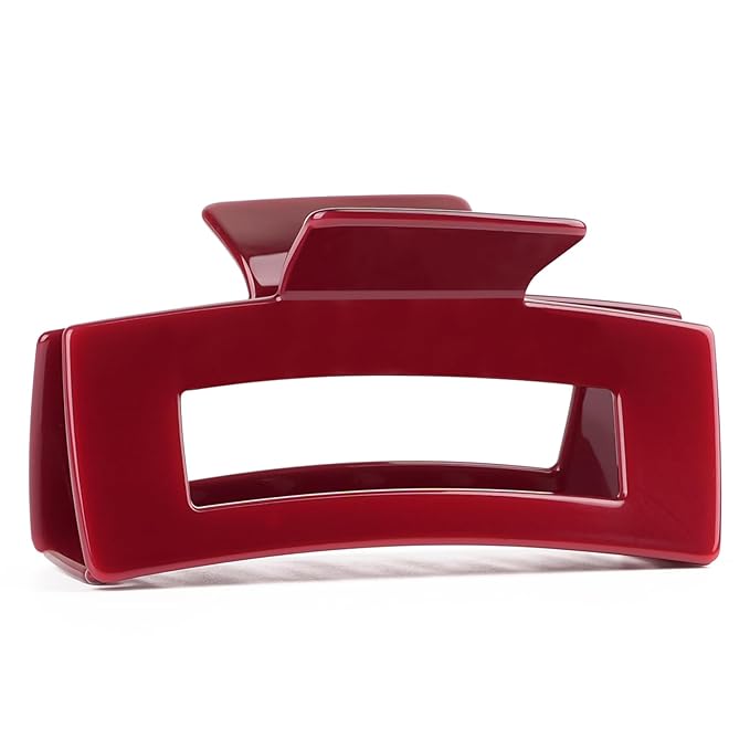 MAORULU Acetate Claw Clip for Women – 4'' Large Cute Hair Clips for Thick Thin Curly Long Hair, Durable Square Hair Clamps Non-slip Jaw Clip, Cherry Red