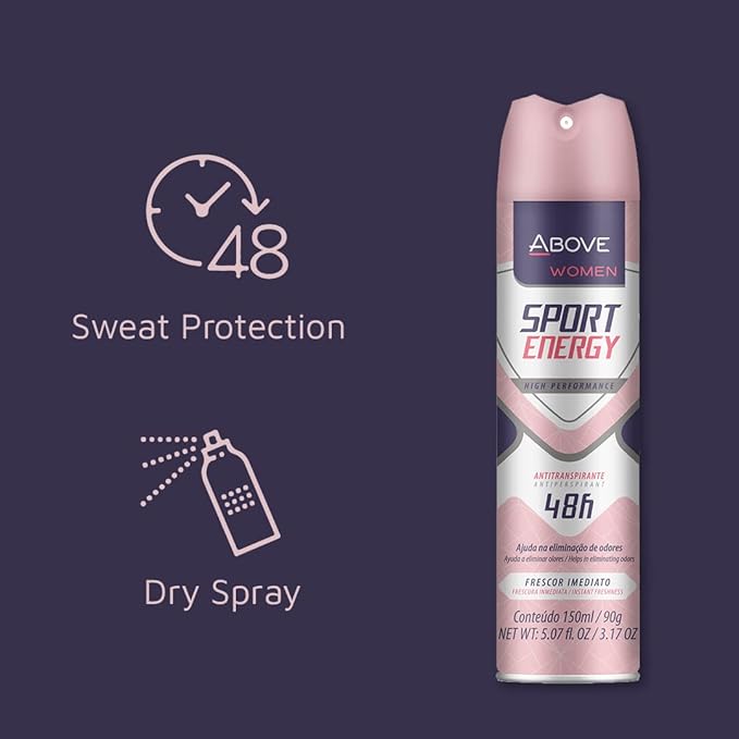 ABOVE 48 Hours Antiperspirant Deodorant, Sport Energy, 3.17 oz - Dry Spray Deodorant for Women - Floral Scent - Antiperspirant Spray - No Stains