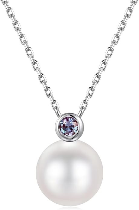 Iefil 9-10 mm Freshwater Pearl Birthstone Necklace for Women - S925 Sterling Silver Pearl Jewelry, Anniversary Birthday Gifts for Wife Girlfriend Mom