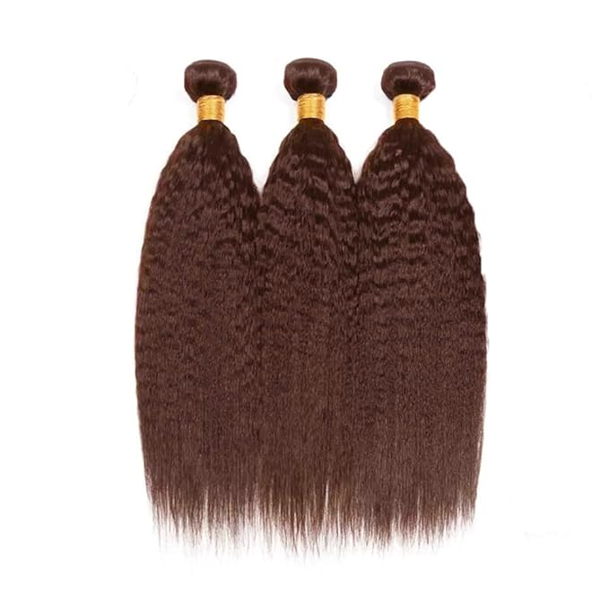 30 30 30 inch Chocolate Brown Bundles Human Hair Dark Brown Yaki Bundles #4 Kinky Straight Human Hair Bundle