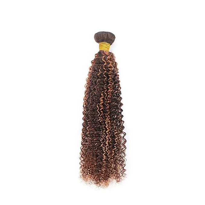 Brown Highlight Bundles Ombre Kinky Curly Human Hair Bundles 28 Inch Brazilian Unprocessed Virgin Hair 1 Bundle Two Tone Brown Curly Bundles P4/30 Bundles Remy Human Hair Extensions