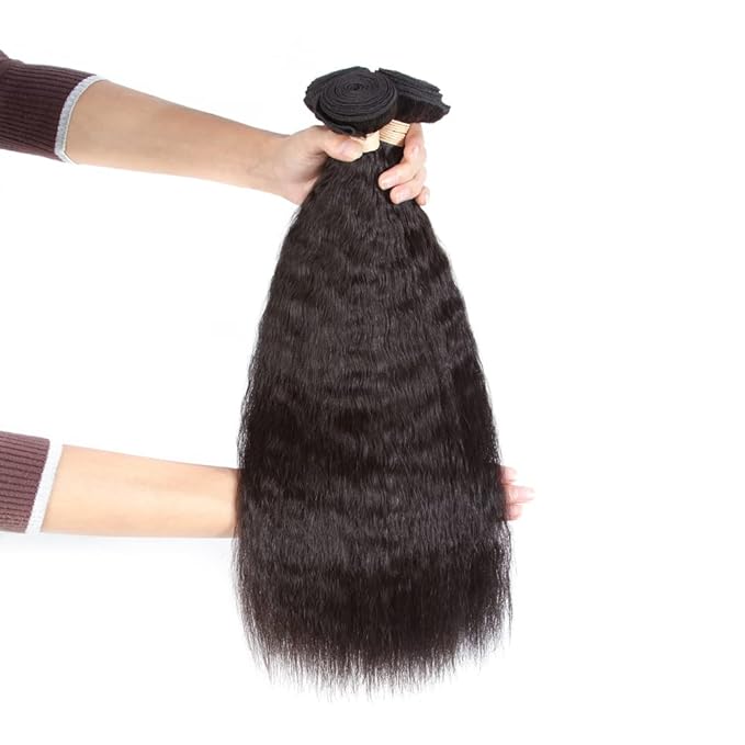 Kerriana Kinky Straight Bundles Human Hair, 24 26 28 Inch Long Hair Weave Human Hair Bundles 100% 3pcs Raw Bundles Kinky Straight