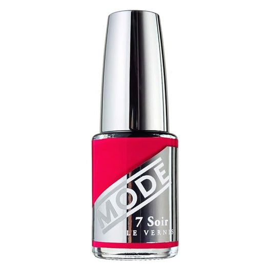 MODE Bright Hot Rouge Red Nail Polish Color, Long Lasting Pigment Rich Nail Lacquer, Chip Resistant Strengthening Protection, Pro Wide Contour Brush, NY Made, 7 Soir Le Vernis, 1000 Kisses Deep