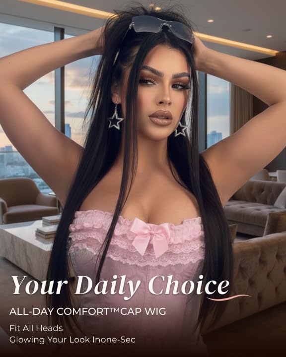 Arabella Hair 6x5 Glueless Wig Human Hair - 230% Density Ready to Wear Invisible Part Wig for Women, Wear and Go Straight Wig Natural Scalp Look, Breathable Full Wig with Adjustable Straps 16inch