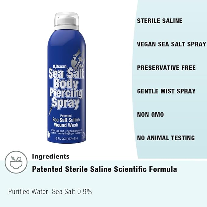 H2Ocean Piercing Aftercare Spray 4oz + Sea Salt Body Piercing Spray 6oz