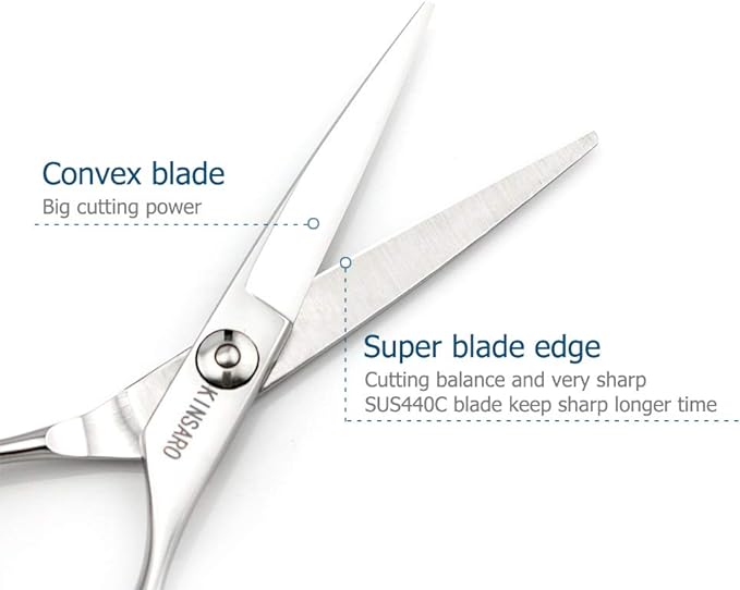 5.5" Barber Hair scissors Professional Hair Cutting Shears 440C Hair Cutting Scissors Shears Haircut Scissors Silvery Convex Blades KINSARO for Hairdresser Barber or Home Use