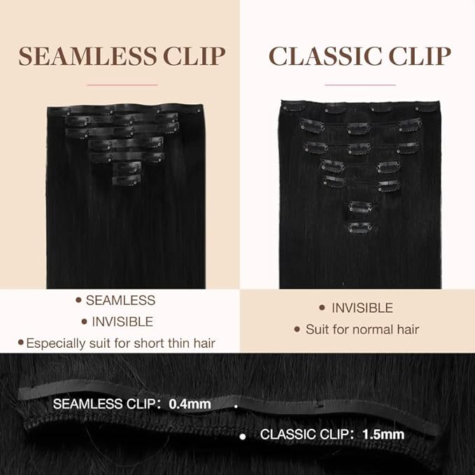GOO GOO Clip in Hair Extensions Real Human Hair, Remy Human Hair Extensions Clip ins for Women, Natural Human Hair, 22inch 110g 7Pcs, 1 Jet black