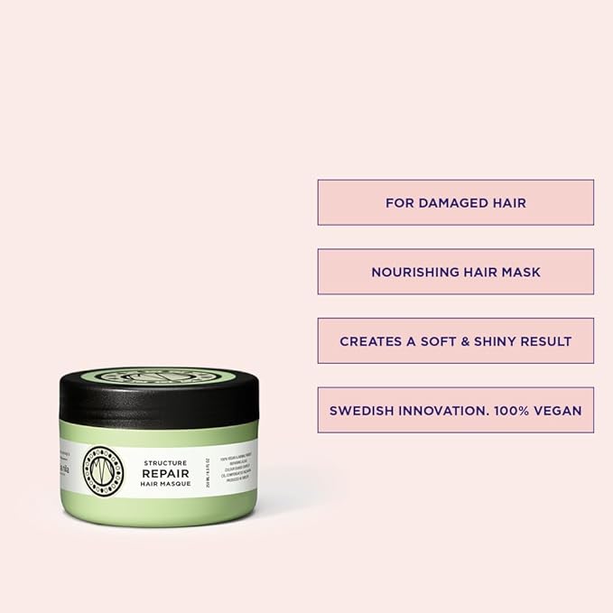 Maria Nila Structure Repair, Hair Mask, 8.5 Fl Oz, For Damaged & Chemically Treated Hair, Algae Extract Rebuilds & Moisturizes, 100% Vegan & Sulfate/Paraben free