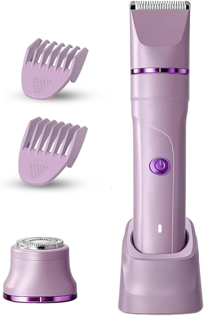 2 in 1 Electric Shaver for Women, Dry/Wet Use for Bikini, Armpit, Face & 12 Precision Areas, Rechargeable Purple Shaver with Detachable Head, Golden Purple