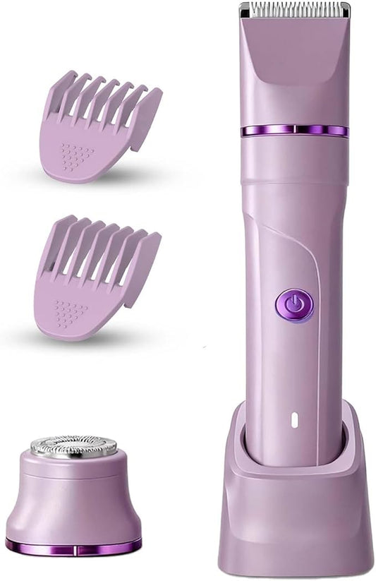 2 in 1 Electric Shaver for Women, Dry/Wet Use for Bikini, Armpit, Face & 12 Precision Areas, Rechargeable Purple Shaver with Detachable Head, Golden Purple