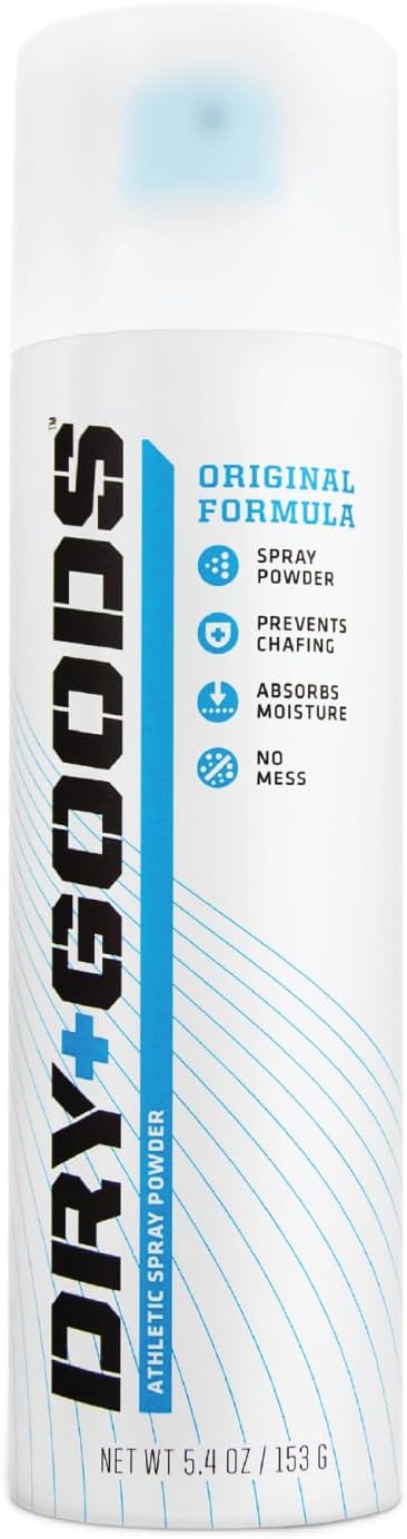 Dry Goods Original Athletic Spray Powder 5.4oz - Stay Dry & Fresh, Absorbs Moisture, Reduces Chafing and Blisters, No Powder Mess, Long-Lasting Sweat and Odor Control, Made in The US