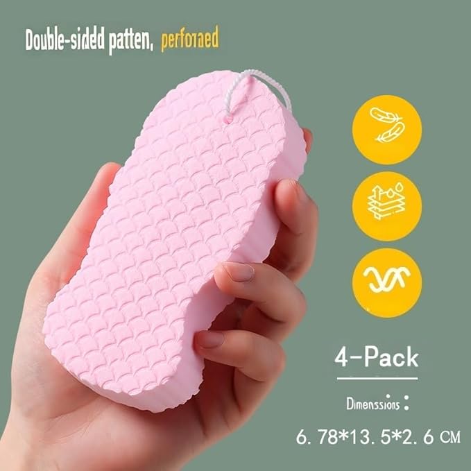4Pcs, 3D Magic Exfoliating Bath Sponge,Magic Exfoliating Sponges for Body,Skin Friendly and Reusable for Adults Children and Pregnant Women Alternative to exfoliating Gloves