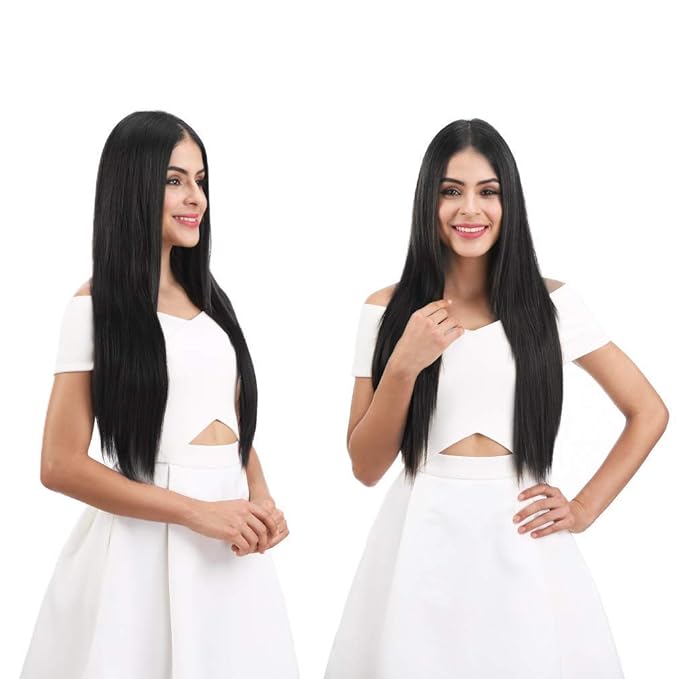 REECHO Thick Long Straight 3PCS Set Clip in on Hair Extensions for Women Girls (28 Inch (Pack of 3), Natural Black - Straight)
