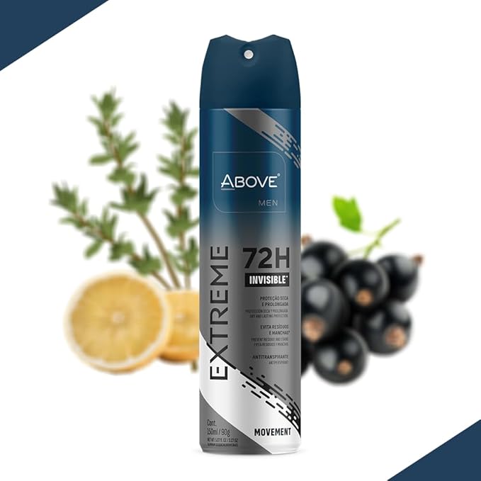 ABOVE Extreme Men Movement - 72H Antiperspirant Spray Deodorant for Men 5.07 Fl Oz | Aluminum-Free | Fresh Mist, No Stain & Alcohol, Long-Lasting Men's Deodorant Spray | Bergamot, Cassis, Thyme