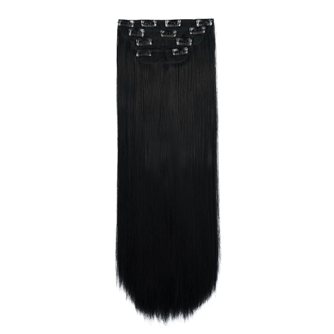 REECHO 16" Straight Short 4 PCS Set Thick Clip in on Hair Extensions Natural Black