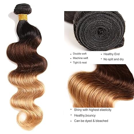 Blonde Bundles Human Hair 4/27 Body Wave Bundle Ombre Body Wave Bundle Three Tone Human Hair 3 Bundles 20 22 24 Inch 8A Peruvian Hair Extensions