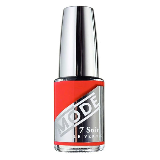 MODE Fiery Orange Coral Nail Polish Color, Long Lasting Nail Lacquer, Chip Resistant Strengthening Protection, Pro Wide Contour Brush, Vegan, NY Made, 7 Soir Le Vernis, Laughing One