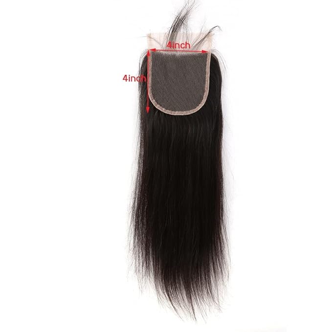 4X4 Lace Closure 1 Piece 10 Inch - 12A Unprocessed Brazilian Virgin Human Hair, Natural Scalp Look, Breathable Lace, Heat-Friendly (Natural Black)