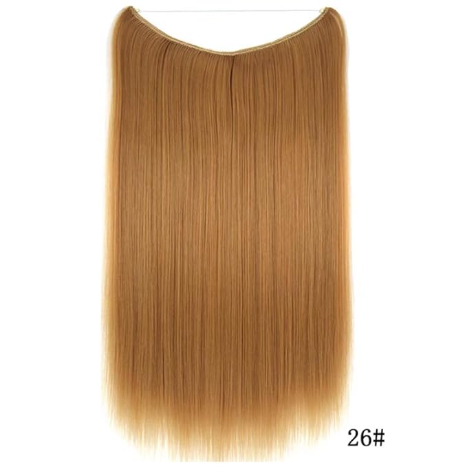 iLUU Honey Blonde Color Hair Extensions Invisible Elastic String Hairpieces Heat Resistant Synthetic Fiber Hidden Wire Hair Extensions 22" 80g Natural Hair for Women Girl