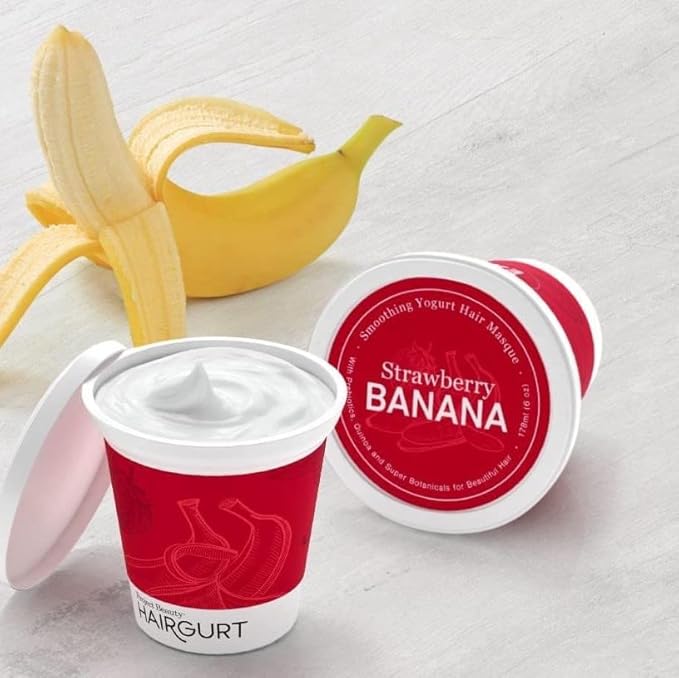 Strawberry Banana Smoothing Hair Mask for Color-Treated and Extremely Dry Damaged Hair - Professional Deep Conditioning Treatment - Intense Hydration - Frizz Control - Sulfate-Free - 6 oz