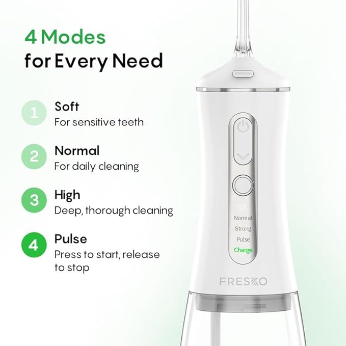 FRESKO Water Flosser, 300ML Portable Cordless Water Dental Flossers for Teeth Deep Cleaning, Rechargeable Oral Irrigator Teeth Pick for Travel Home Use and Braces Care, IPX7 Waterproof